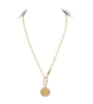 Sterling Silver Yellow Gold Plated Angel Coin Paperclip Chain