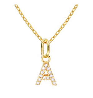 Sterling Silver Yellow Gold Plated Cubic Zirconia "A" Initial Pendant