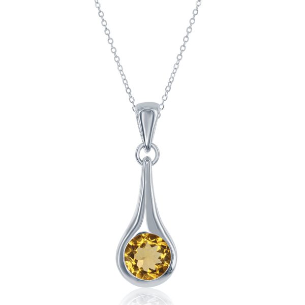 Sterling Silver Citrine Bezel Drop Pendant
