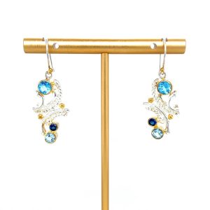 Sterling Silver and 22k Yellow Gold Vermeil Blue Topaz Earrings