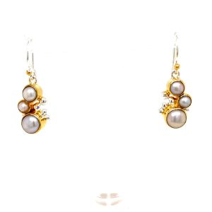 Sterling Silver and 22k Yellow Gold Vermeil Pearl Cluster Earrings