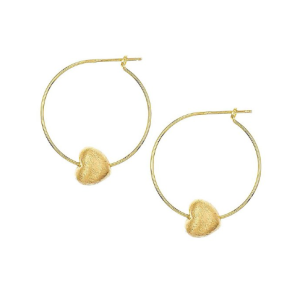 Sterling Silver Yellow Gold Plated Puff Heart Hoop Earrings