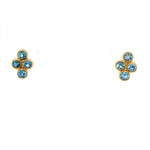 Sterling Silver and 22k Yellow Gold Vermeil Blue Topaz Cluster Stud Earrings