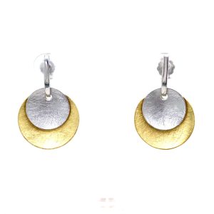 Sterling Silver Yellow Gold Plated Two Tone Double Circle Earrings