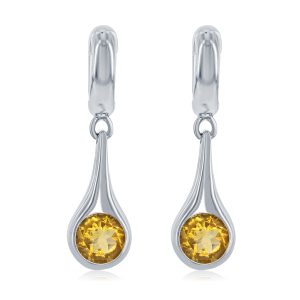 Sterling Silver Citrine Bezel Drop Earrings