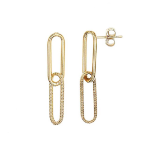 Sterling Silver Yellow Gold Plated Paperclip Dangle Earrings