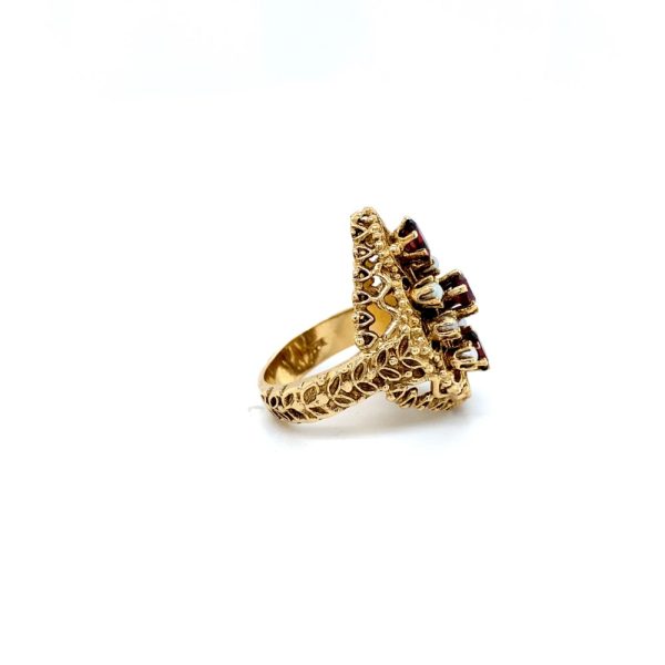 Estate Piece: 14k Yellow Gold Garnet and Pearl Ring - Image 5