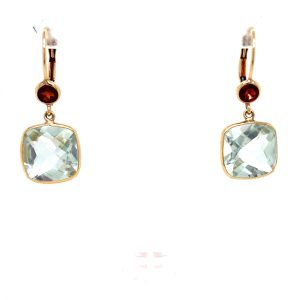 Estate Piece: 14k Yellow Gold Green Amethyst and Garnet Earrings