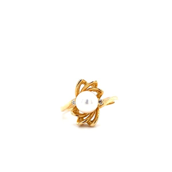 Estate Piece: 14k Yellow Gold Pearl and Diamond Ring