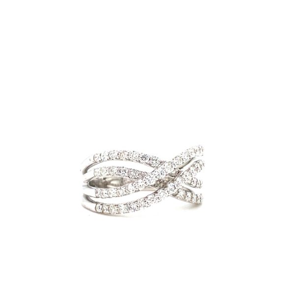 14k White Gold Diamond Double Crossover Ring - Image 2