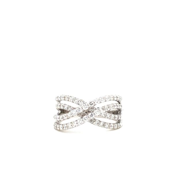 14k White Gold Diamond Double Crossover Ring