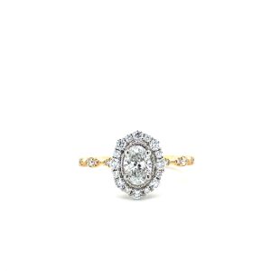 14k Two Tone Gold Diamond Halo Engagement Ring .85ctw