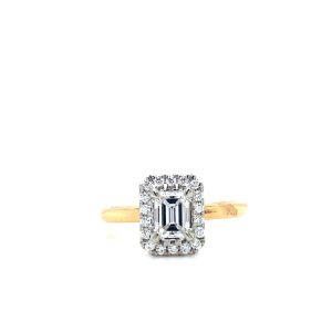 14k Two Tone Gold Diamond Emerald Cut Halo Engagement Ring .60ctw