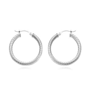 14k White Gold Twist Tube Hoop Earrings