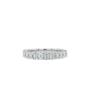 14k White Gold Diamond Emerald Cut Band
