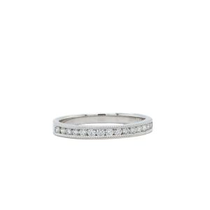 14k White Gold Diamond Milgrain Channel Wedding Band