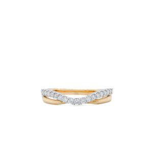 14k Two Tone Gold Curved Diamond Band at .17 ctw