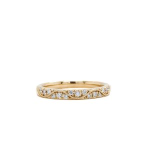 14k Yellow Gold Diamond Milgrain Wave Band