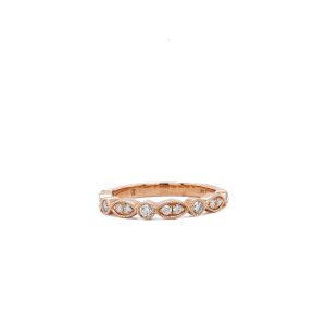 14k Rose Gold Diamond Milgrain Alternating Shape Band