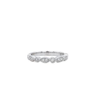 14k White Gold Diamond Milgrain Alternating Shape Band