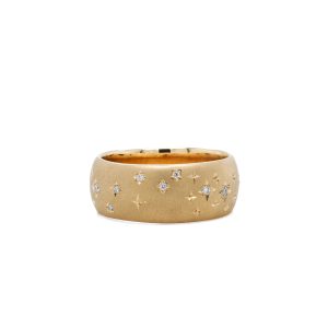 14k Yellow Gold Diamond Engraved Scattered Star Band