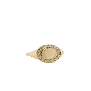 14k Yellow Gold Diamond Halo Signet Ring