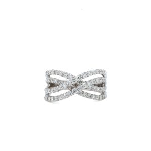 14k White Gold Diamond Double Crossover Ring