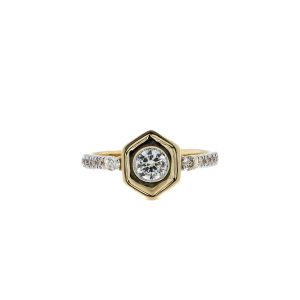 14k Yellow Gold Diamond Hexagon Ring