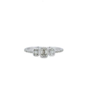 14k White Gold Diamond Emerald Cut Bezel Ring