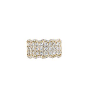 14k Yellow Gold Diamond Multi-Row Scalloped Ring