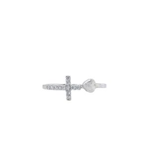 14k White Gold Diamond Cross Heart Ring