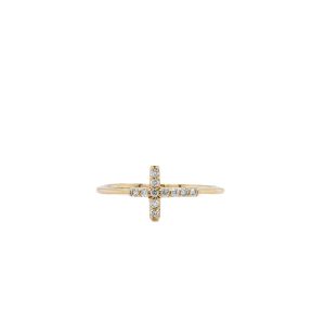 14k Yellow Gold Diamond Cross Ring
