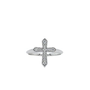 14k White Gold Diamond Cross Ring