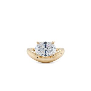 14k Yellow Gold Diamond Hidden Halo Curved Engagement Ring Mounting