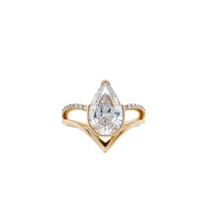14k Yellow Gold Diamond Split Shank V Engagement Ring Mounting