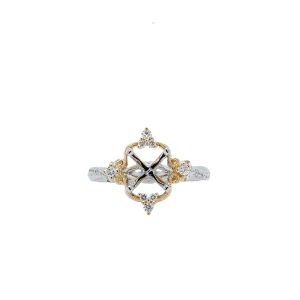 14k Two Tone Diamond Vintage-Inspired Engagement Ring Mounting