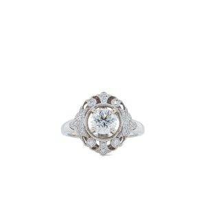 14k White Gold Diamond Vintage-Inspired Engagement Ring .95ctw