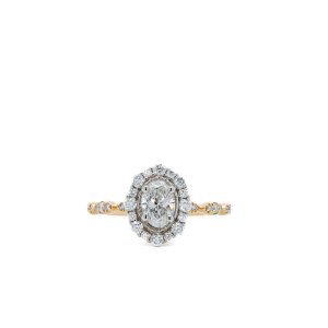14k Two Tone Gold Diamond Halo Engagement Ring .85ctw