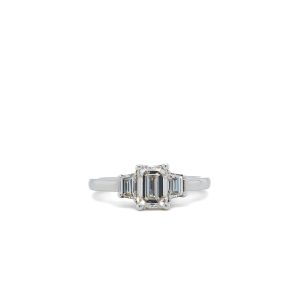 14k White Gold Diamond Emerald Cut Three Stone Ring 1.34ctw