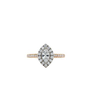 14k Two Tone Gold Diamond Marquise Halo Engagement Ring .70ctw