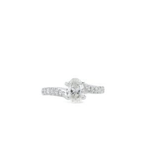 14k White Gold Diamond Oval Bypass Engagement Ring 1.10ctw