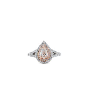 14k Two Tone Gold Diamond Pear Double Halo Engagement Ring .87ctw