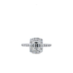 14k White Gold Diamond Emerald Cut Halo Engagement Ring 1.36ctw