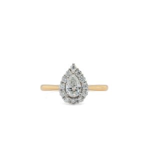 14k Two Tone Gold Diamond Pear Halo Engagement Ring .65ctw
