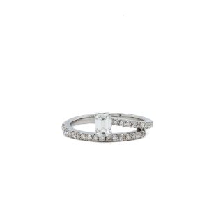 Platinum Diamond Emerald Cut Asymmetrical Ring .75ctw