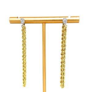 14k Two Tone Gold Diamond Rope Chain Earrings