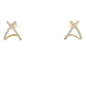 14k Yellow Gold Diamond Cross Hoop Earrings