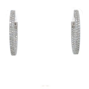 14k White Gold Diamond Double Row Inside-Out Hoop Earrings