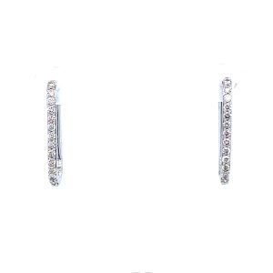 14k White Gold Diamond Rectangular Hoop Earrings