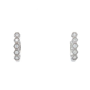 14k White Gold Diamond Hexagon Hoop Earrings